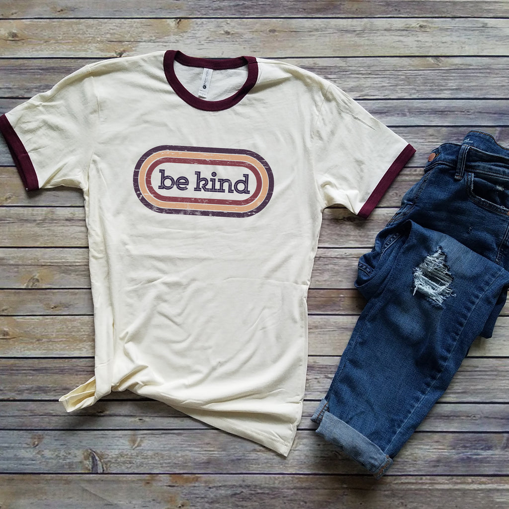 Maroon Ringer Be Kind Short Sleeve Tee