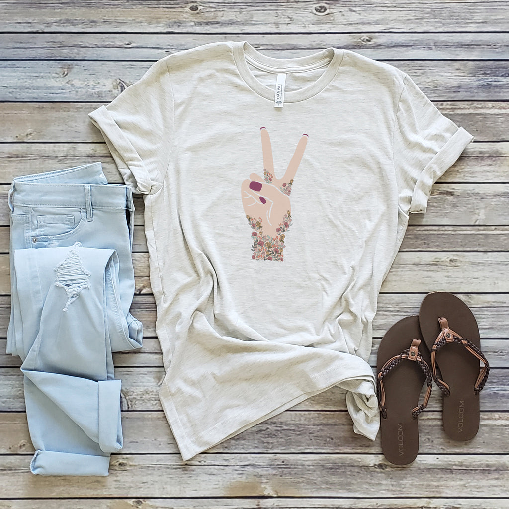 Natural Floral Peace Sign Short Sleeve Tee