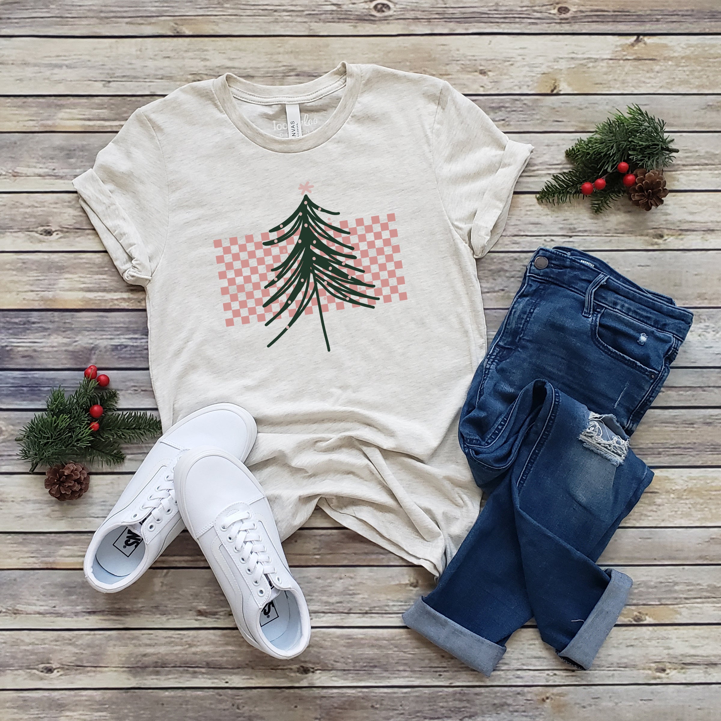Christmas Tree Checkers Short Sleeve Tee Loopty Loo Designs