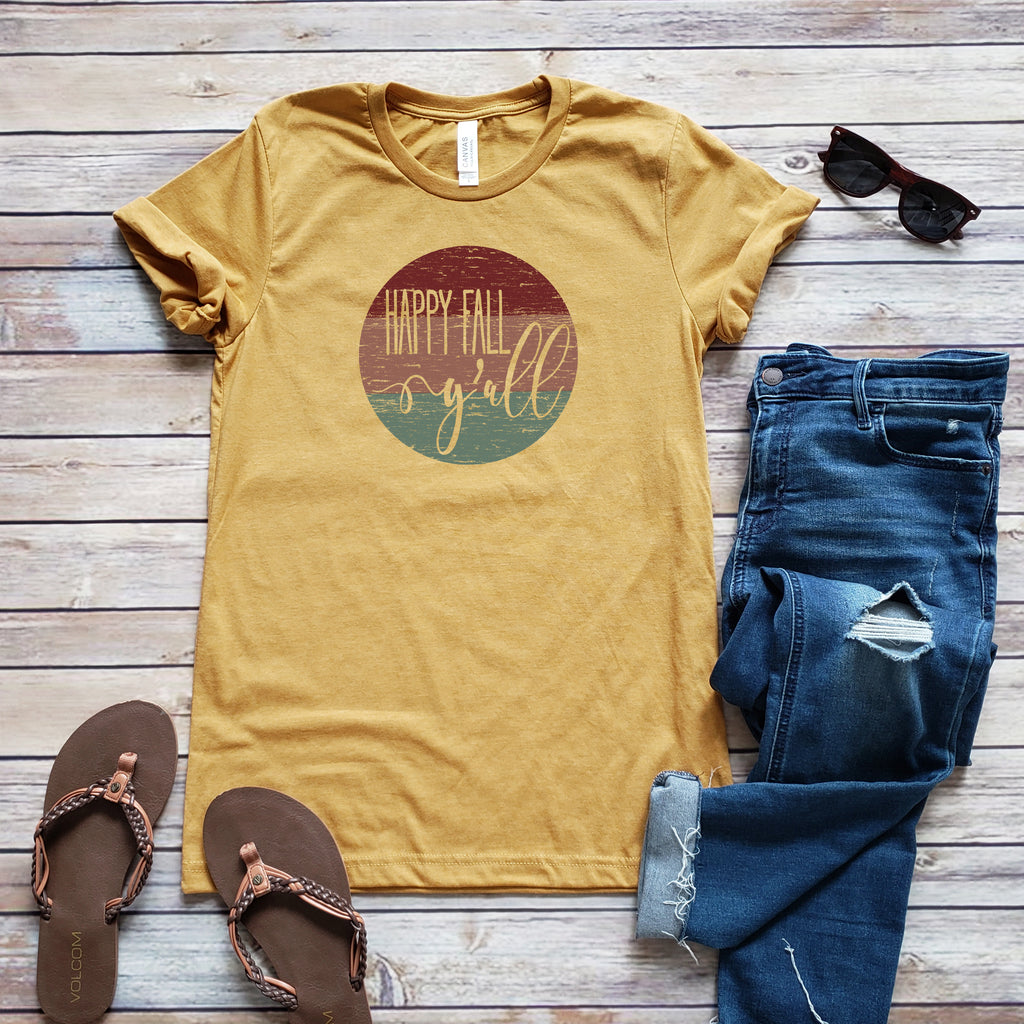 Mustard Happy Fall Y'all Short Sleeve Tee